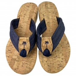 Marino Raffia Sandal with Dark Navy Toe & Palm on Cork