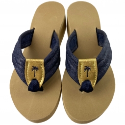 Marino Raffia Sandal with Gold Patent Peanut & Dark Navy Toe & Palm