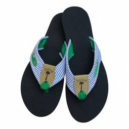 Light Blue Seersucker with Kelly Green Whale
