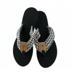 Newport Natural & Navy Macrame Sandal