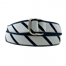 D-Ring White & Navy Silk Stripe on Navy Surcingle