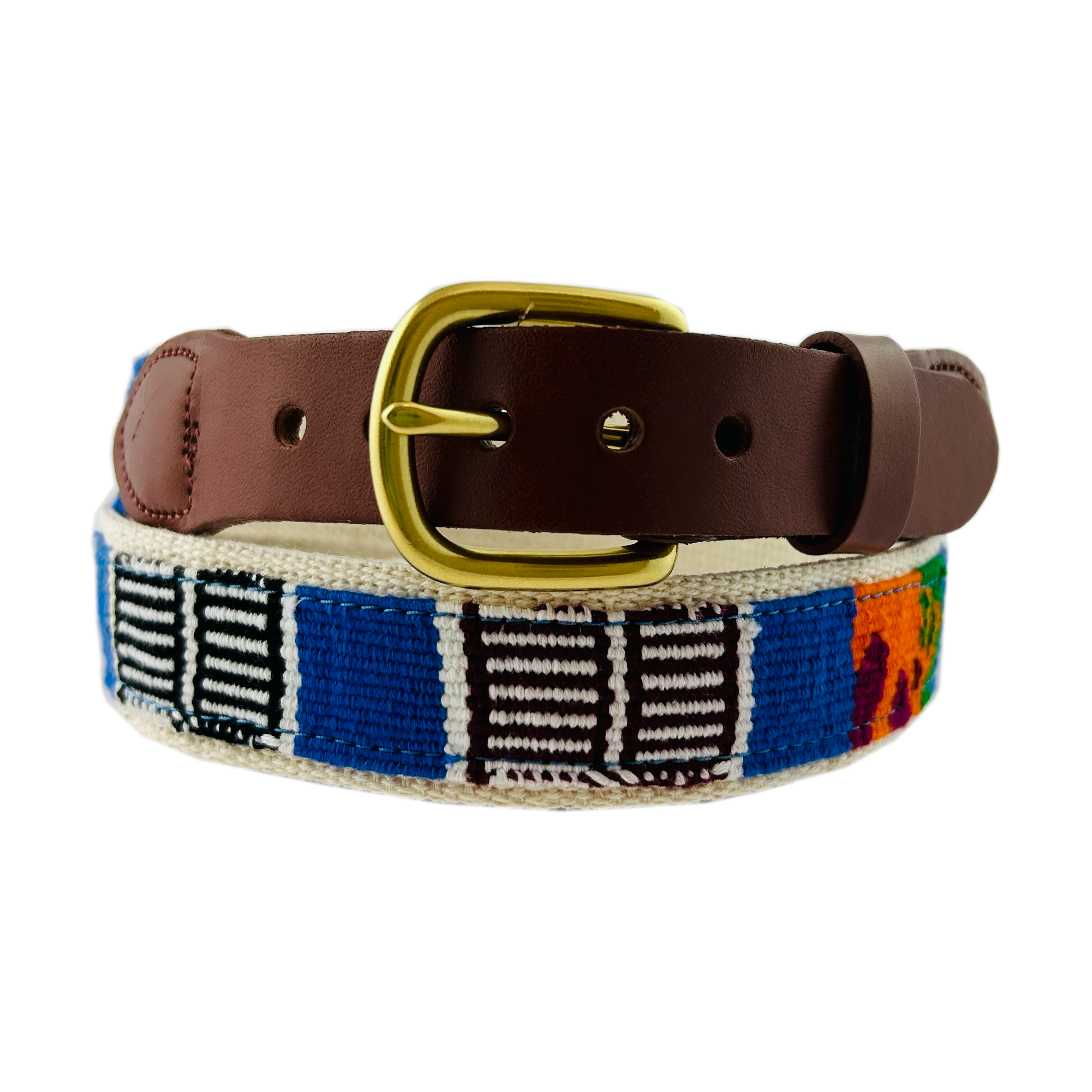 Guatemala Hand Woven Men's Canvas Belt | Cobalt Embroidered, 47