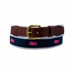 Light Blue Seersucker with Running Pigs Motif
