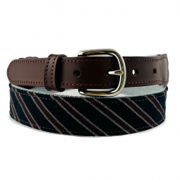 Light Gray Surcingle Stitch Tab Belt with Maritime Stripe