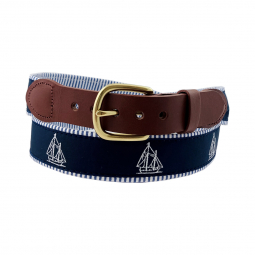 Navy Seersucker with White Schooner Motif