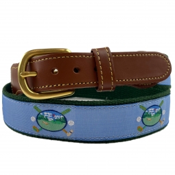 Hunter Cotton Web Stitch Tab Belt with Oval Golf Motif