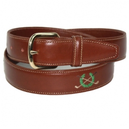 Leather Embroidered Belt with Golf Motif