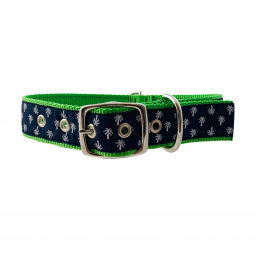 Classic Dog Collar in Green Nylon with Mini Palm Motif