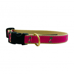 Adjustable Mini Dog Collar in Khaki Nylon with Mini Palm Motif