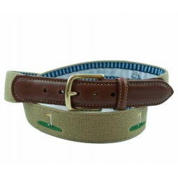 Military Spec Khaki with Golf Pin Embroidery Full Width Tab and Lined with Signature Leather Man Rib