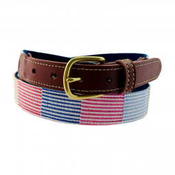Seersucker Patch Stitched Tab Fabric Belt