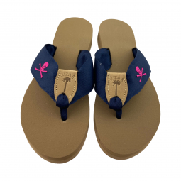 Dark Navy Ribbon with Hot Pink Skull and Crossbones
