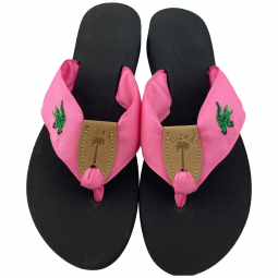 Fiesta Pink Ribbon with Green Gator Embroidery
