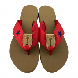 Red Ribbon with Navy Blue Starfish Embroidery
