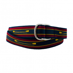 D-Ring Crossed Oars Motif Belt on Navy Cotton Web
