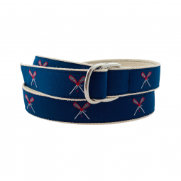 D-Ring Lacrosse Sticks Motif Belt on Natural Cotton Web