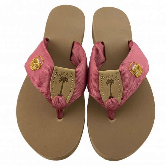 Sail Red Ribbon Sandal with Nantucket Basket Embroidery