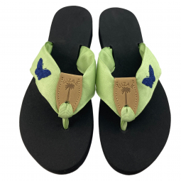 Lime Juice Ribbon Sandal with Butterfly Embroidery