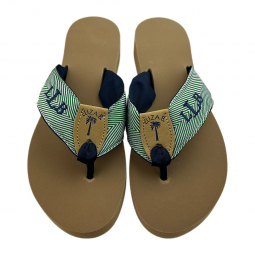 Navy Monogrammed Ribbon Sandal with Tan EB Peanut & Dark Navy Stamp