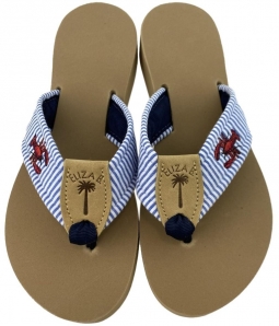 Navy Seersucker with Lobster Embroidery