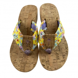 Lauder Yellow Cork Wedge with Dusty Lavender Palm & Toe Ribbon