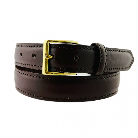 long black and gold dress Men's Gold Buckle Leather Belt Dark Brown Full Grain / 40 main image 1