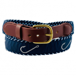 Newport Ocean & Navy Macrame with 583 Fish Hook Motif Ribbon