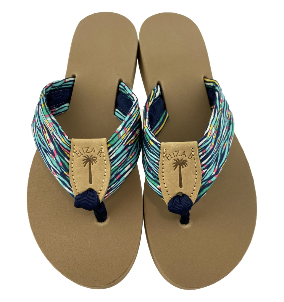 Bamboo Fabric Sandal with Dark Navy Toe Ribbon: Eliza B & Leather Man Ltd