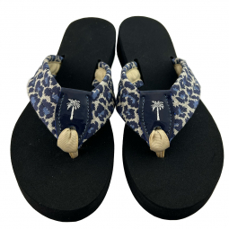 Blue Leopard Fabric with Navy Patent Peanut