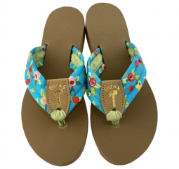 Botanical Berries Fabric Sandal with Gold Stamp & Lime Toe Ribbon