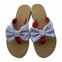 Coastal Blue Stripe Derby Day Bow with Red Toe
