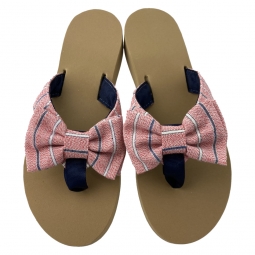 Coastal Red Stripe Derby Day Bow with Dark Navy Toe
