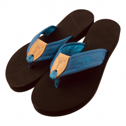 Denim Raffia Monogram Sandal
