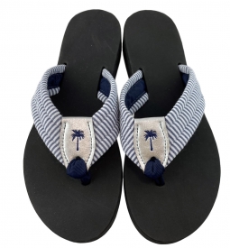 Dark Indigo Seersucker with Silver Peanut and Dark Navy Embroidered Palm & Toe Ribbon