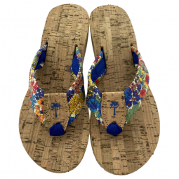 Margaret Annie with Century Blue Palm & Toe Ribbon on a Cork Wedge