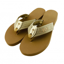 Metallic Sand Monogram Sandal with Gold Patent Peanut