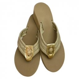 Sand Metallic with Gold Patent Peanut & Gold Palm & Toe Ribbon