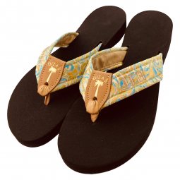 Scrolls Sea Monogram Sandal with Gold Stamp