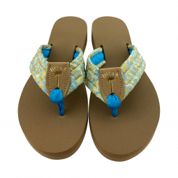 Sea Scrolls Fabric Sandal with Turquoise Toe and Gold Stamp