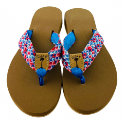 Skinny Red Fish Scales Fabric Sandal with Copen Toe Ribbon