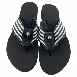 Black Striped Ribbon Sandal with Black Patent Peanut & White Palm