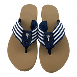 Navy Striped Ribbon Sandal with Navy Patent Peanut & White Palm