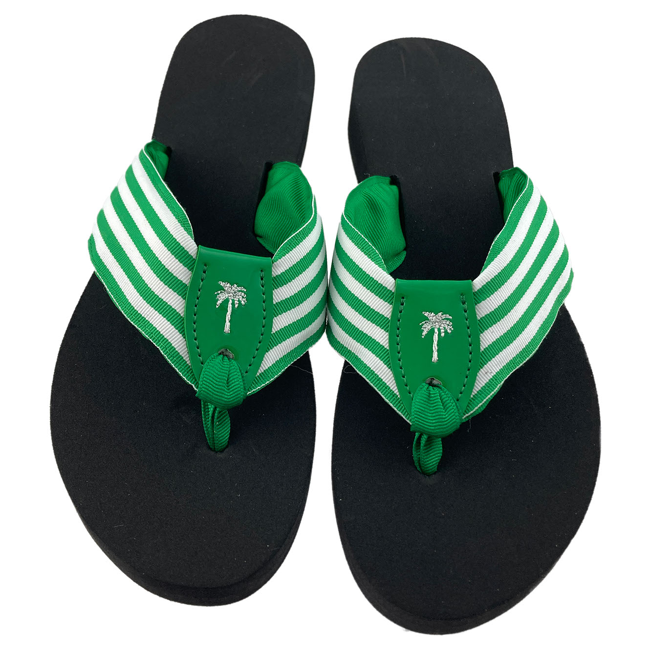 Kelly Green Striped Ribbon Sandal with Kelly Patent Peanut White Palm Eliza B Leather Man Ltd