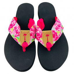 Heritage Rose Ribbon Sandal with Tan Peanut & Hot Pink Stamp