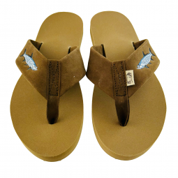 1.5" Dark Brown Nubuck with Embroidered Tarpon on Almond Regular Sole