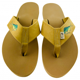 1.5" Tan Nubuck Leather with Sport Dolphin Embroidery on Almond Regular Sole
