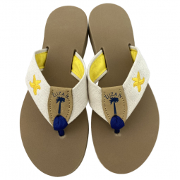 Natural Canvas with Yellow Embroidered Starfish & Light Navy Stamp and Toe Ribbon