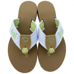 Lt Blue Seersucker with Embroidered Green Whale & Lime Stamp