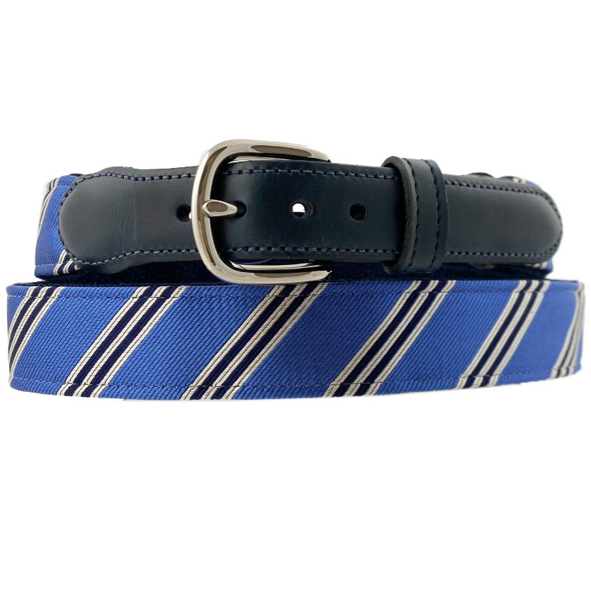 Yale Blue Pearl Navy Silk Tie On Navy Cotton Web With Navy Leather yale-blue-pearl-navy-silk-tie-on-navy-cotton-web-with-navy-leather