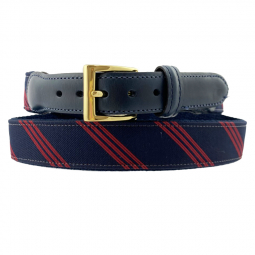 Navy & Carmine Silk Tie on Navy Cotton Web with Navy Leather Tab